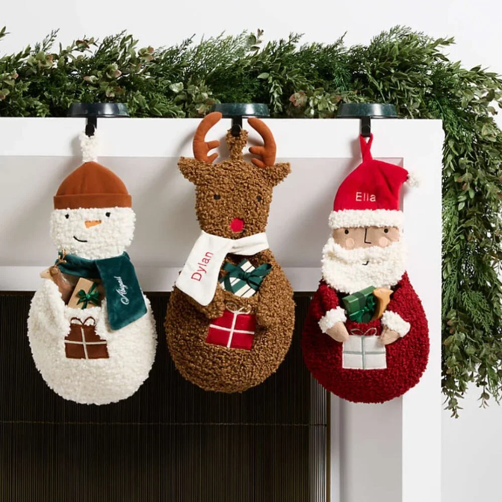 Crate & Barrel Sherpa Reindeer Kids Christmas Stocking